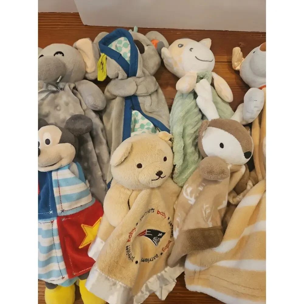 Assorted Brand Lovey Security Blanket Lot Plush Various Sizes Neutral Boy 13 Pcs